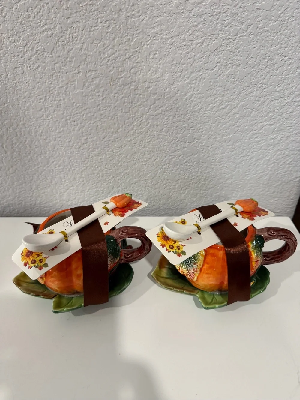Autumn Pumpkin Soup Bowl with Spoon - Orange Ceramic Set